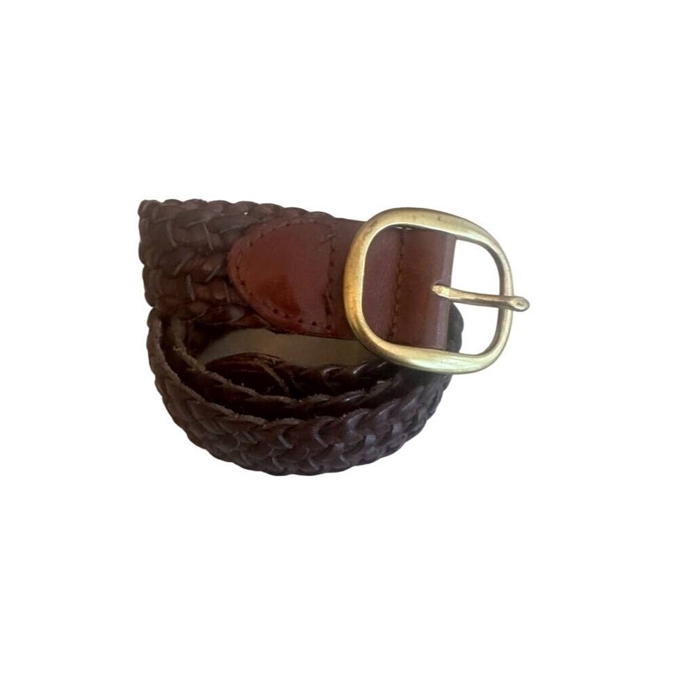 Talbots Brown Braided Leather Belt Brass Buckle‎ Size Small
